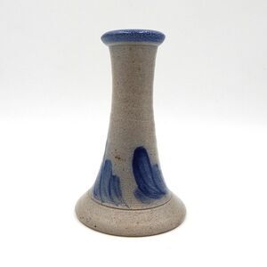 Rowe Pottery Works Salt Glazed Candle Holder 5 Inch Grey Blue Taper Candlestick